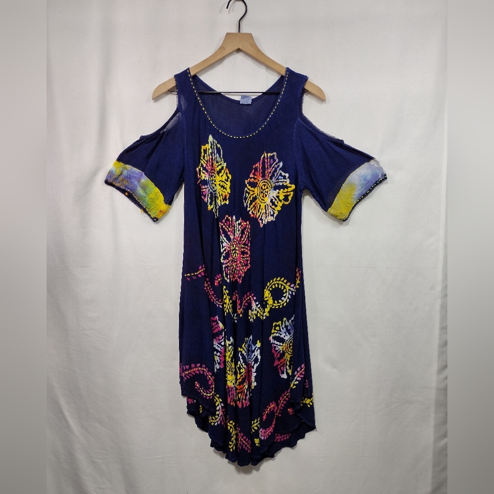 Shoreline Floral Cold Shoulder Dress Women's OS Multicolor Artsy Tropical Beach